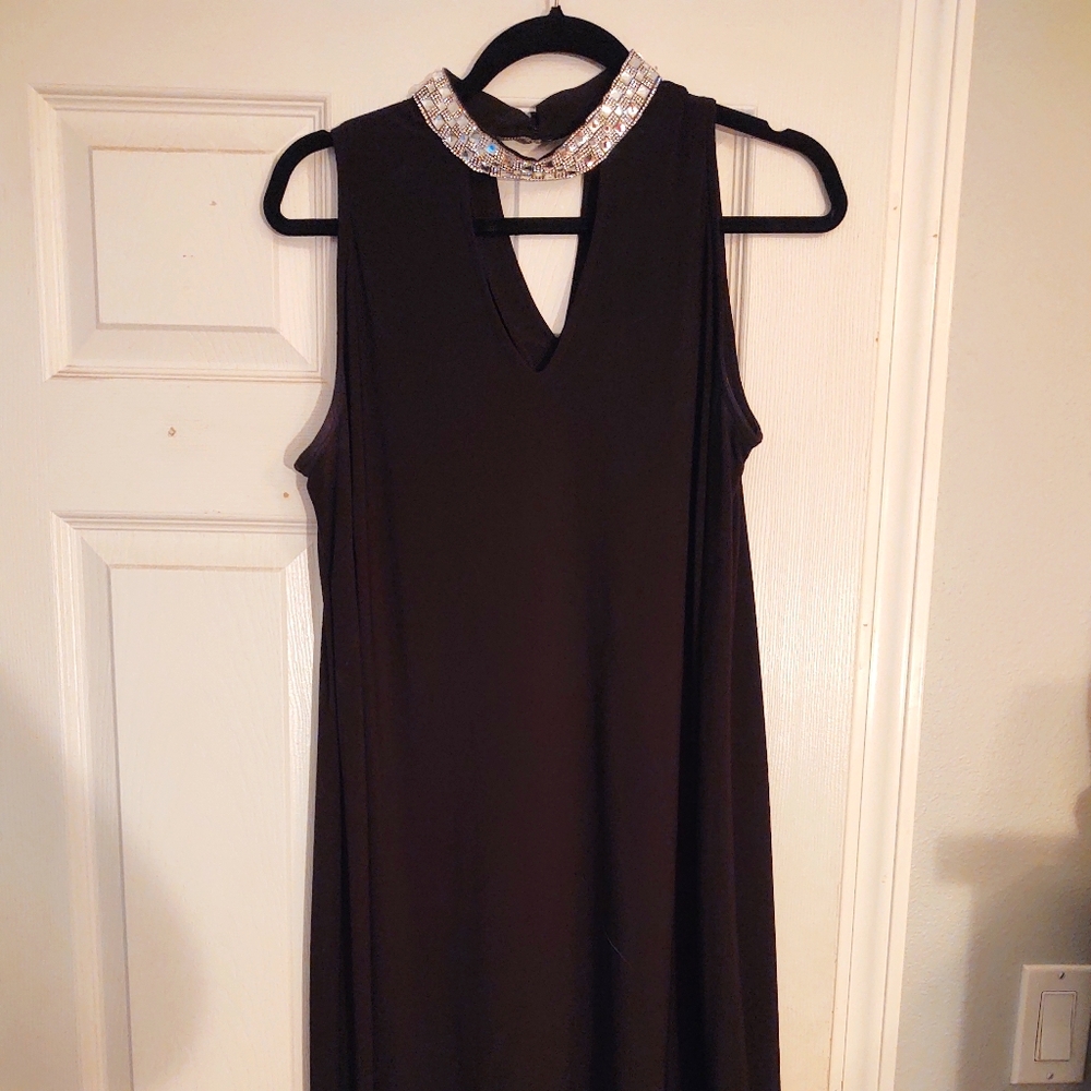 1XL Dress Barn Black Rhinestone Collared Dress